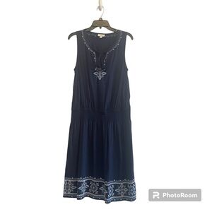 J. JILL Everyday Blum Embroidered Sleeveless Dress Tassel Smocked Blouson blue S